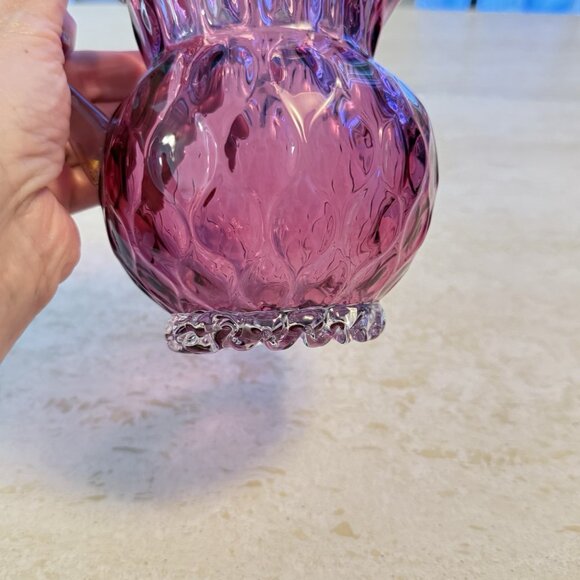 Victoria Hand Blown Cranberry Glass Pitcher W/Clear Handle & Finished Bottom - Picture 3 of 10